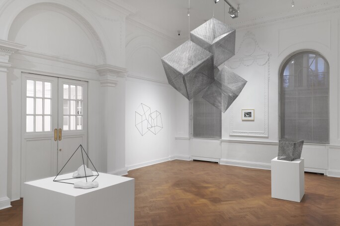 Installation view of Lydia Okumura's Volume '84, 1984, in Galerie Thaddeus Ropac
