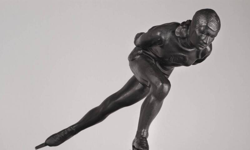 Elena A. Yanson-Manizer, World Champion Speed Skater Maria Isakova, Metal painted black, 24 x 37 x 20, 1955, Signed and inscribed on base
