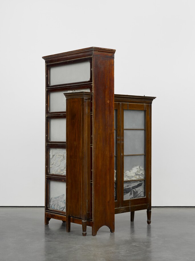 intersecting wood cabinets