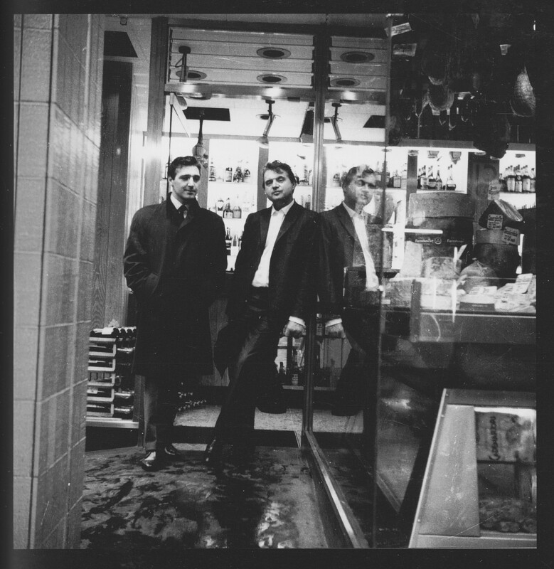 Black and white photograph of George Dyer and Francis Bacon in Soho in the 1950s