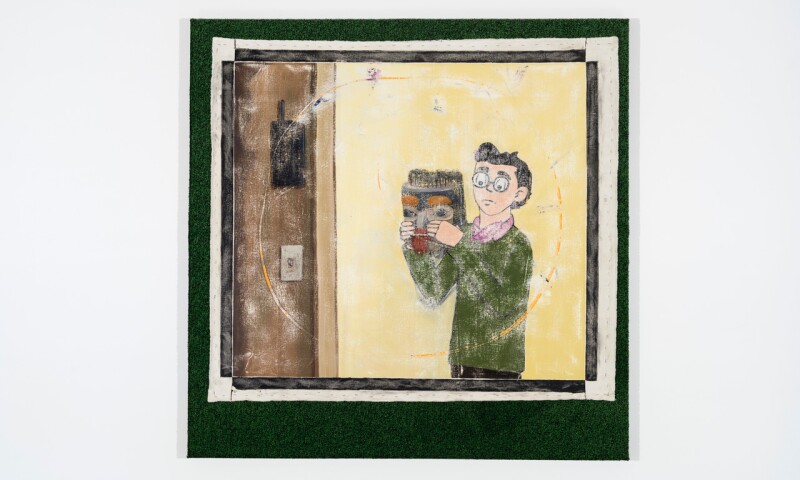 Joseph-Tisiga_A-Prop-for-Reconciliation-Dilton_2017_oil-on-canvas-mounted-on-artificial-grass-and-wood-panel_66x66_.jpeg