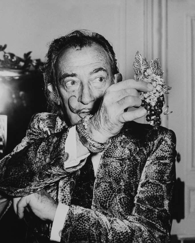 Salvador Dali Showing His Latest Jewel Grapes Of Immortality. 1970'S
