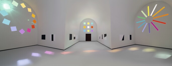 A RENDERING OF THE INTERIOR OF ELLSWORTH KELLY’S AUSTIN, 2015. COURTESY BLANTON MUSEUM OF ART.