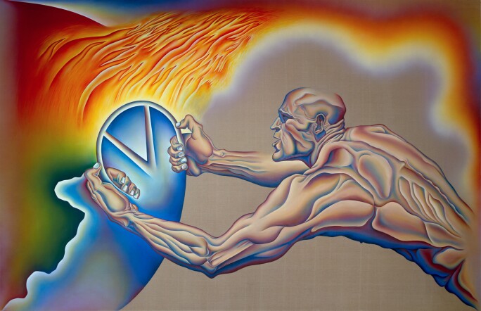 Judy Chicago, Driving the World to Destruction, from PowerPlay, 1985.