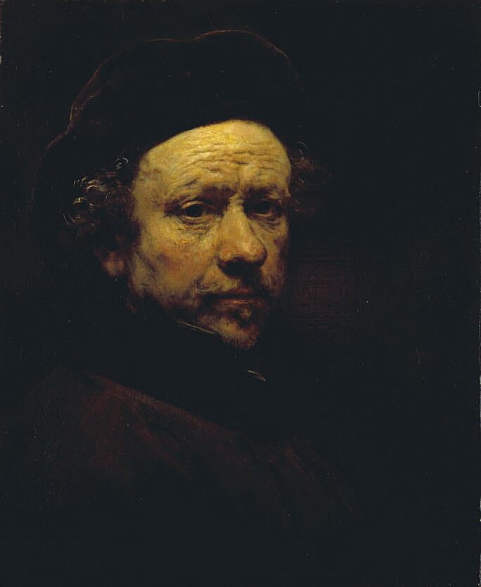 Self-portrait of Rembrandt at the age of 51.