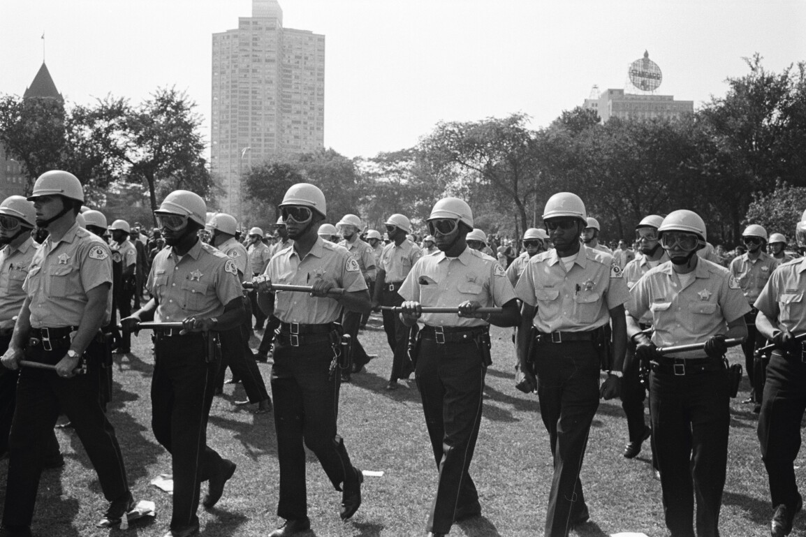 Streets ablaze from riots in Chicago following the Democratic National Convention in 1968