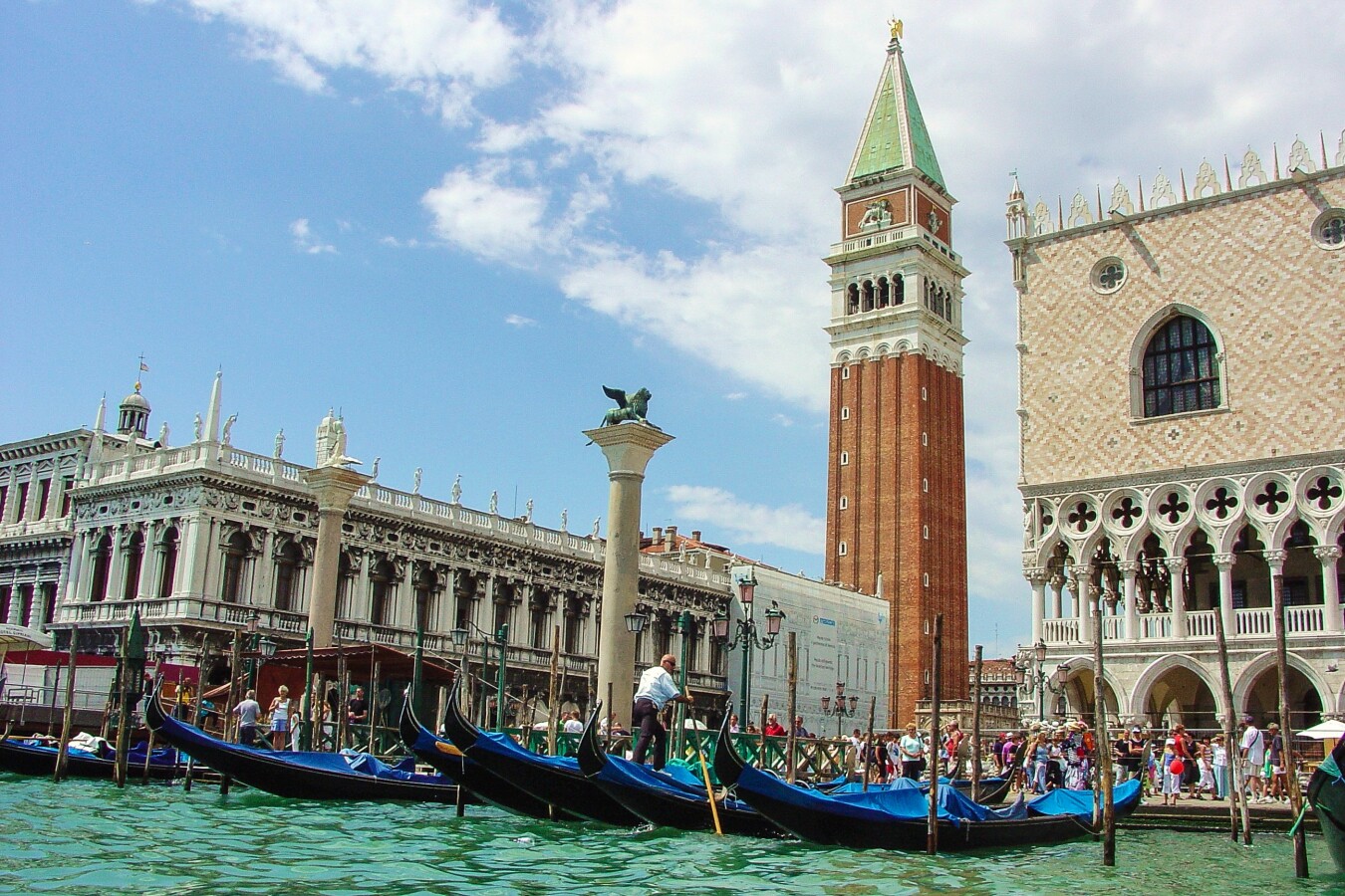 Gondolas lined up outside the Piazza San Marco