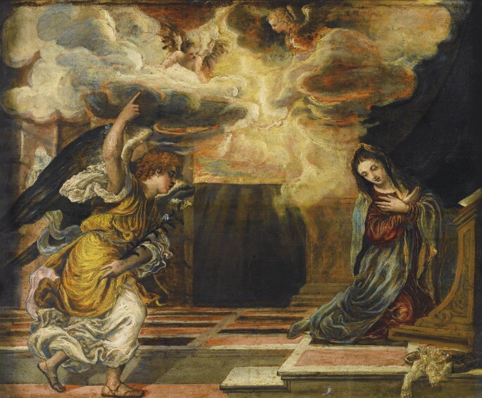 Image of the angel Gabriel coming to the Virgin Mary.