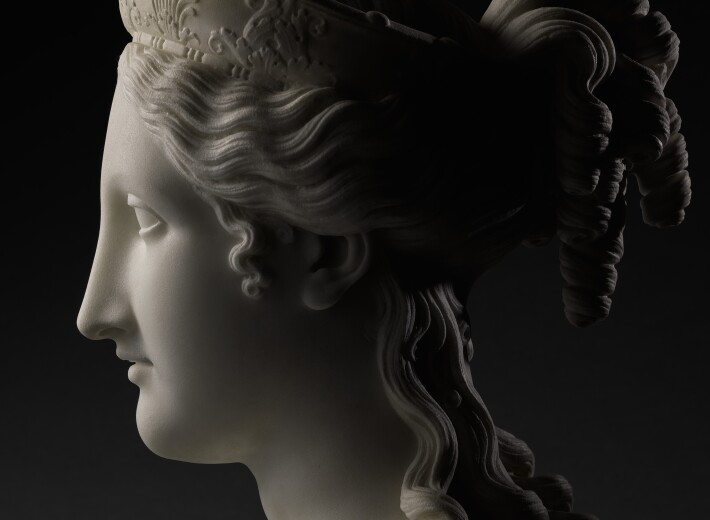 Bust of Peace by Canova in an auction selling carved marble busts