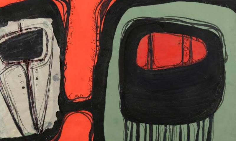 Hank Gobin,(Tulalip Snohomish) Northwest Design,1966, Casein on paper, MoCNA Collection SNH-6