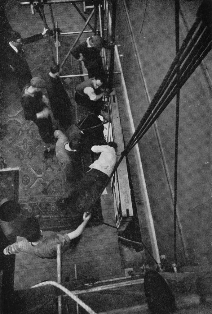 The Westminster Rubens being moved into the Main Gallery through slits specially cut in the ceiling of the warehouse in 1959.jpg