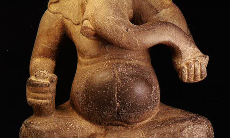 Ganesha, 600s-700s, Cambodia. Sandstone, 29 x 25 in. Lent by the National Museum of Cambodia.