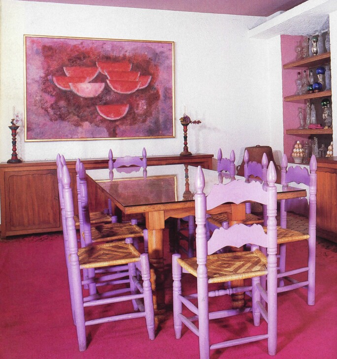 Sandías in the home of Rufino and Olga Tamayo, “An Artist’s Mexico: The House of Rufino and Olga Tamayo,” House and Garden Magazine, New York, November 1985, vol. 157, no. 11, pp. 148-49.