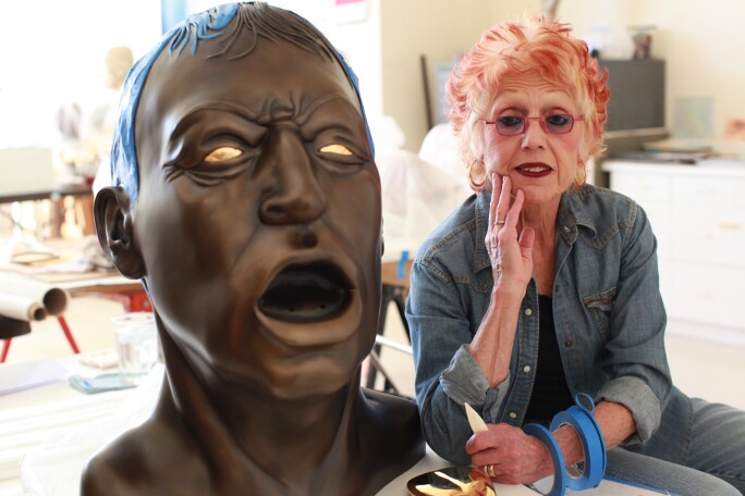 Artist Judy Chicago in studio.