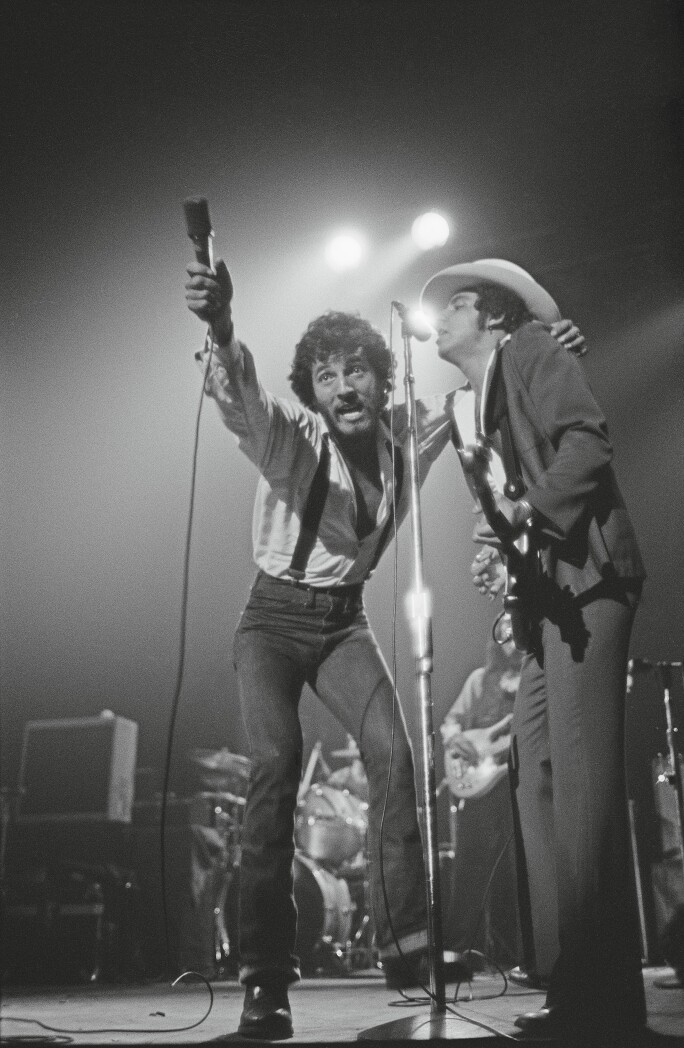 Red Bank, USA - 11th October: Bruce Springsteen and Steve Van Zandt from the E-Street Band performance live on state at the Carlton Theatre in Red Bank, New Jersey, USA