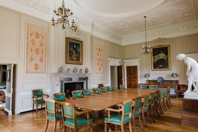 Lorimer Dining Room Marchmont House after restoration long table green chairs