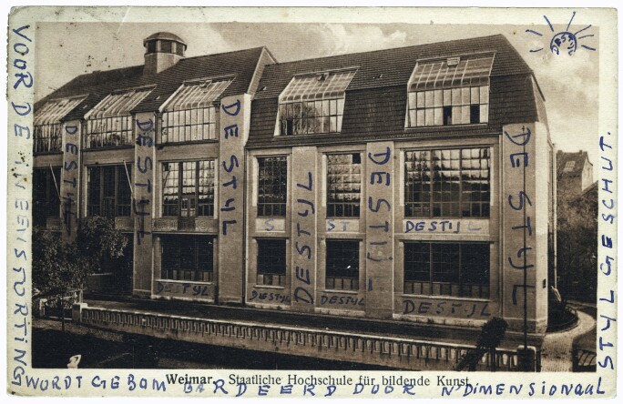 Postcard of the exterior of the Bauhaus in Weimar