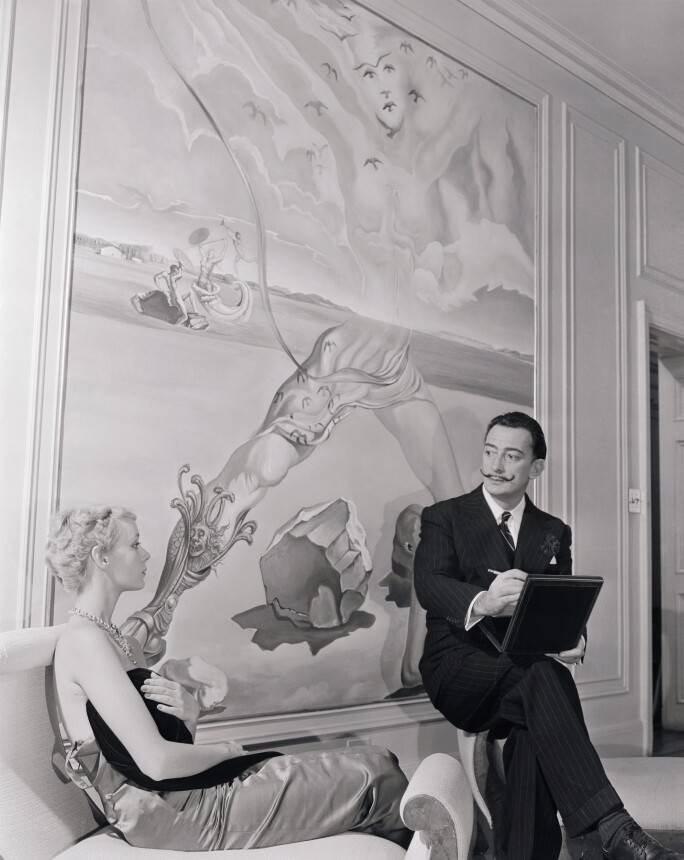 Salvador Dali Sketching Model Wearing His Jewelry