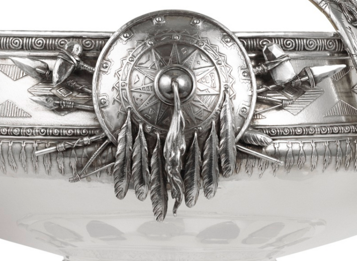 antique silver punch bowl in an auction selling old American silver