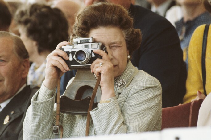 Queen Elizabeth II, wearing her engagement ring and the Cullinan V diamond heart brooch, at The Windsor Horse Show, 1982.