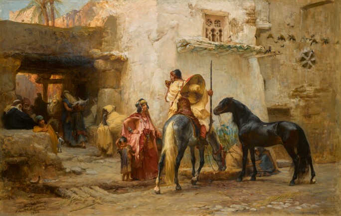 Frederick Arthur Bridgman (American, 1847-1928), In an Algerian Street (1882), oil on canvas, 87 by 137cm.
Estimate £200,000-300,000