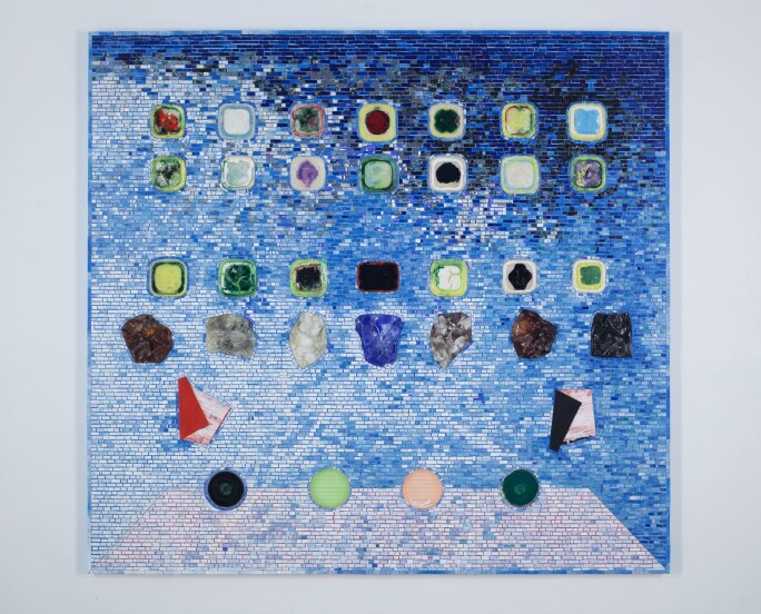 a blue collage work by jack whitten