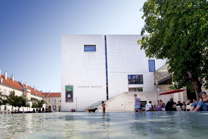 View of Leopold Museum Exterior in Vienna on a Sunny Day.