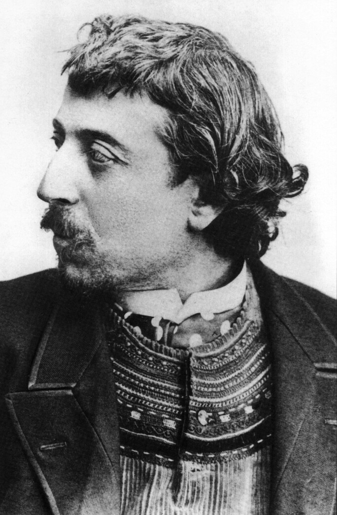 Paul Gauguin (1848-1903) french painter here in Copenhague in march 1891 with a breton cardigan, selfportrait dedicated to Carriere