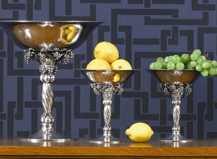 Georg Jensen silver centerpieces in an auction selling Jensen silver