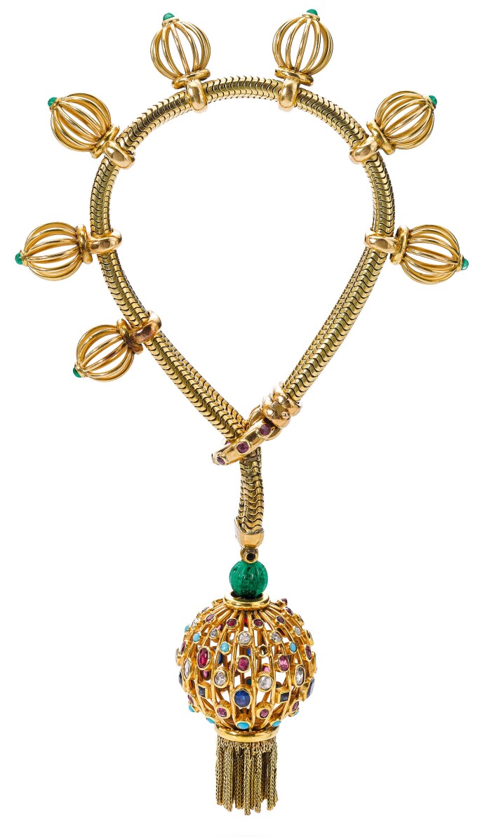 Gem set and diamond bracelet, monture Boucheron, circa 1950. Estimate CHF 15,000-20,000.